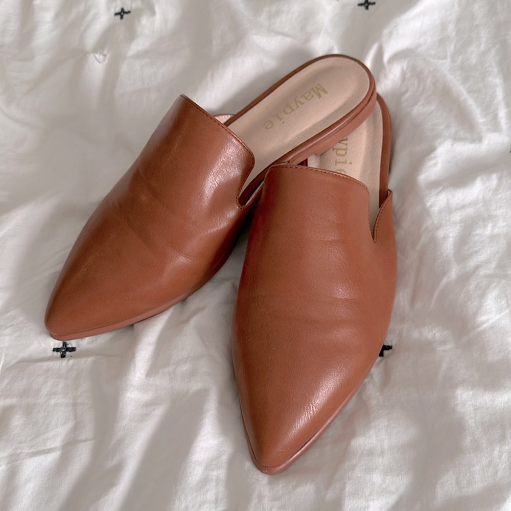 Maypie Brown Faux Leather Slip On Mules